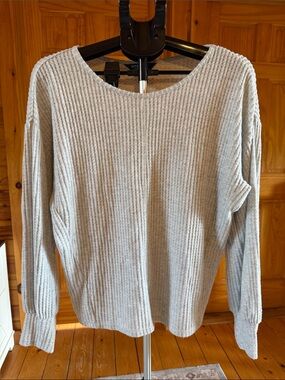 Liverpool Light Gray Ribbed Scoop Neck Sweater